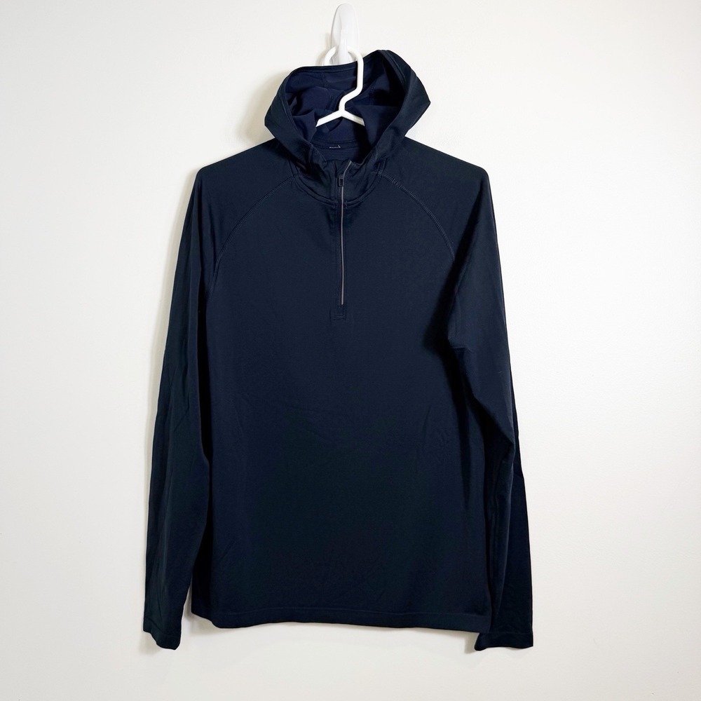 Lululemon Athletica Metal Vent Tech 1/4 Zip Hooded Men's Medium Navy Blue